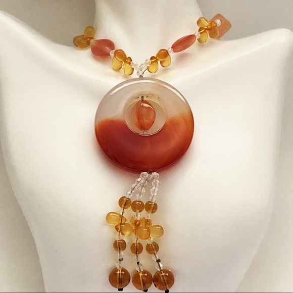 Carnelian Citrine Quartz Tassel Necklace - Picture 2 of 8